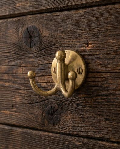 Unlacquered Brass Double Wall Hook - Solid Brass Coat & Towel HookUnlacquered Brass Double Wall Hook | Solid Brass Coat Hook