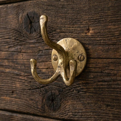 Handmade Brass Triple Wall Hook - Rustic Coat & Towel HangerSolid Brass Wall Hook | Handmade Rustic Triple Hook - Zayian