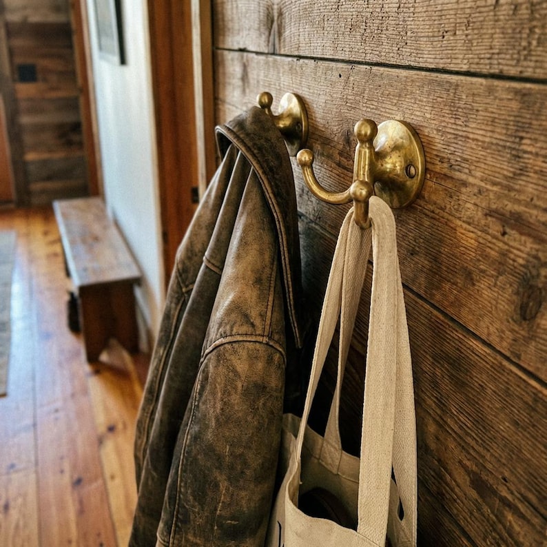 Unlacquered Brass Double Wall Hook - Solid Brass Coat & Towel HookUnlacquered Brass Double Wall Hook | Solid Brass Coat Hook