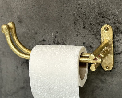 Handmade Brass Toilet Paper Holder - Solid Unlacquered Wall Mounted Bathroom FixtureHandmade Unlacquered solid Brass Toilet Paper Holder