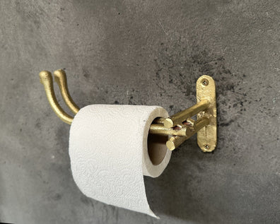 Handmade Brass Toilet Paper Holder - Solid Unlacquered Wall Mounted Bathroom FixtureHandmade Unlacquered solid Brass Toilet Paper Holder
