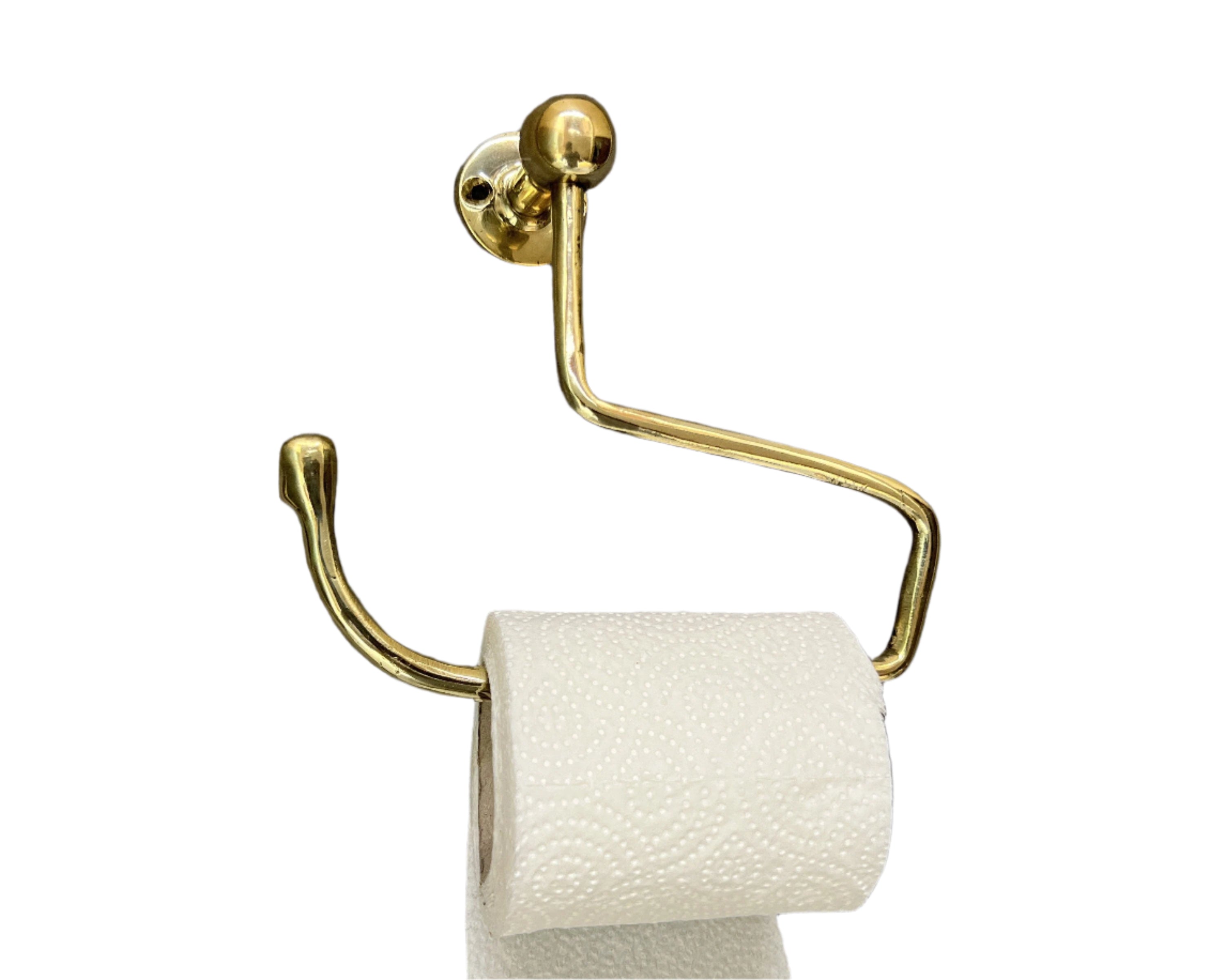 Handcrafted Solid Brass Toilet Roll Holder Stylish Brass Wall Mount Toilet Paper Holder Bathroom - Zayian