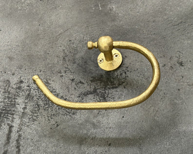 Curved Unlacquered Brass Toilet Paper Holder - Handcrafted Wall Mounted Solid Brass Roll HolderUnlacquered Brass Curved Toilet Paper Holder - Handmade Solid Brass