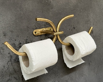 Double Brass Toilet Paper Holder - Handmade Wall Mounted Vintage Bathroom FixtureDouble Solid Brass Toilet Paper Holder