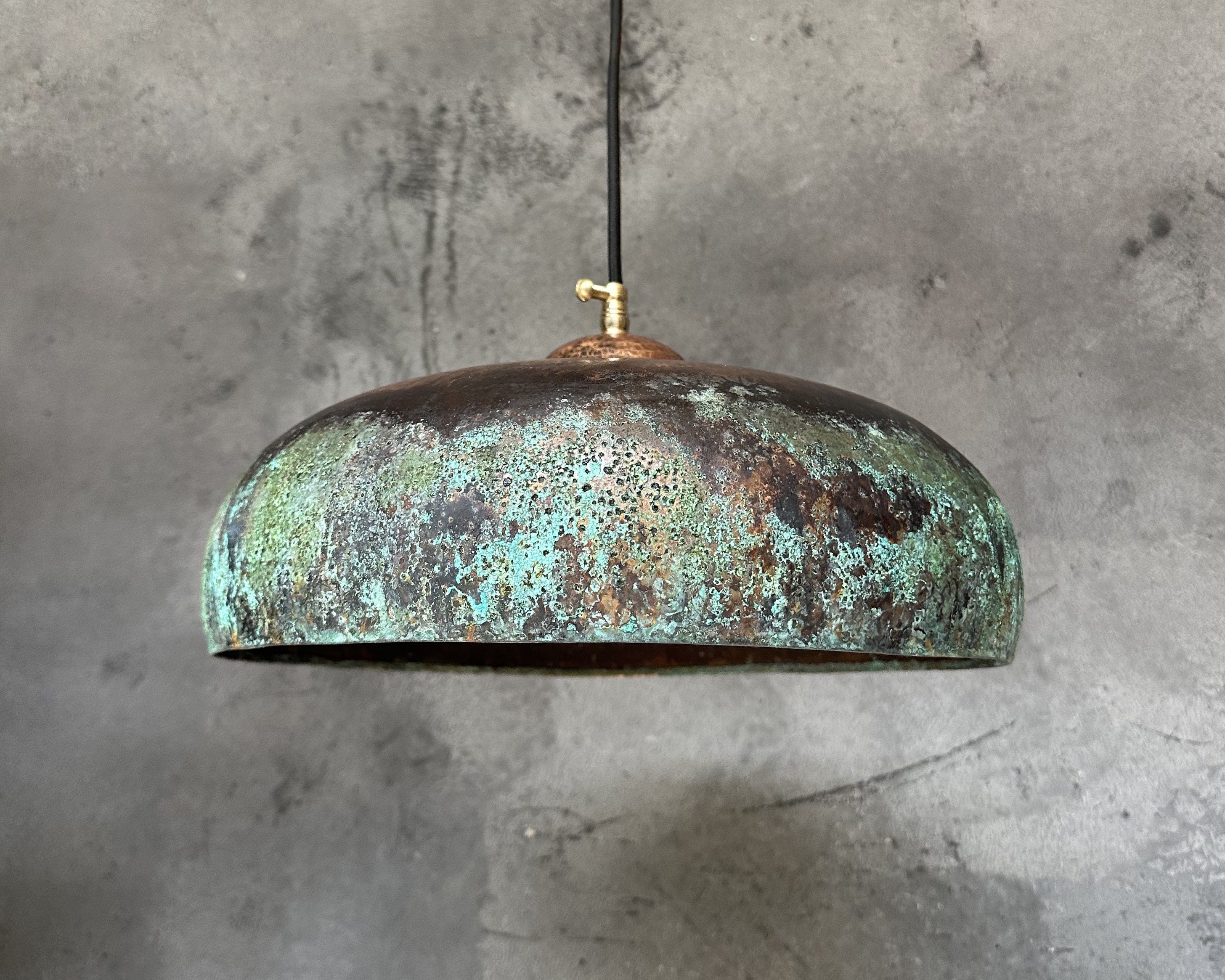 Green Patina Pendant Light, Black Copper Kitchen Island Lighting - Zayian