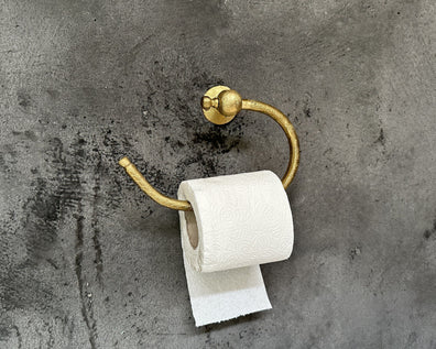 Curved Unlacquered Brass Toilet Paper Holder - Handcrafted Wall Mounted Solid Brass Roll HolderUnlacquered Brass Curved Toilet Paper Holder - Handmade Solid Brass