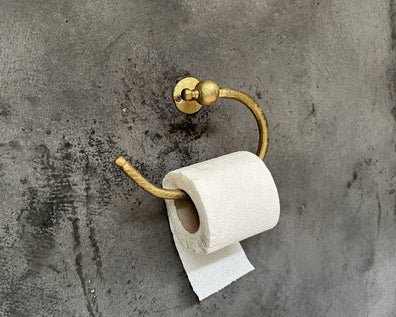 Curved Unlacquered Brass Toilet Paper Holder - Handcrafted Wall Mounted Solid Brass Roll HolderUnlacquered Brass Curved Toilet Paper Holder - Handmade Solid Brass