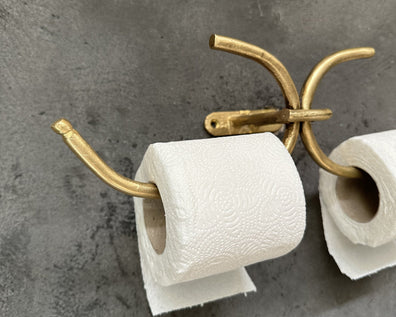 Double Brass Toilet Paper Holder - Handmade Wall Mounted Vintage Bathroom FixtureDouble Solid Brass Toilet Paper Holder