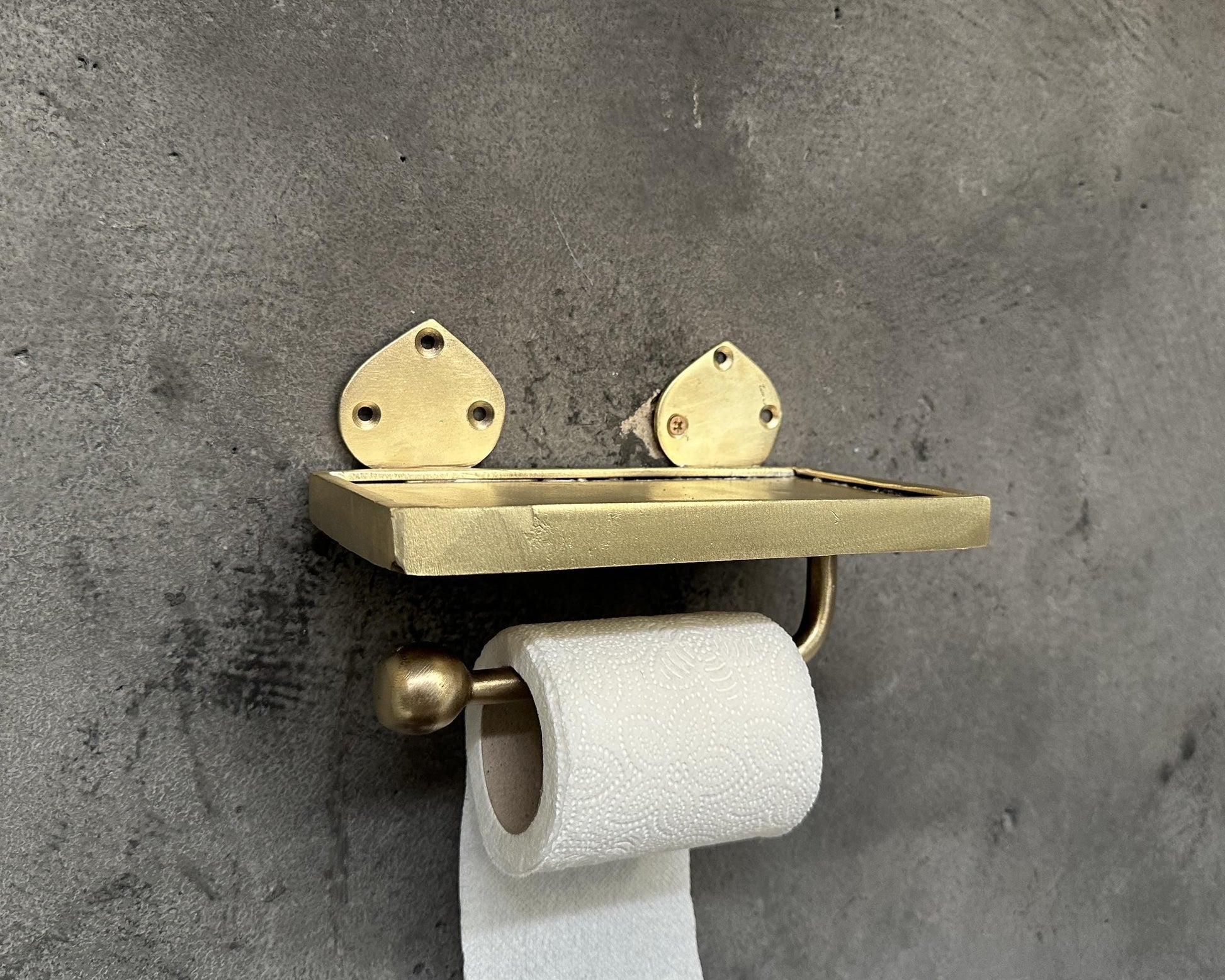 Handcrafted Unlacquered Brass Wall-Mounted Toilet Roll Holder, - Zayian