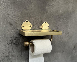 Handcrafted Unlacquered Brass Wall-Mounted Toilet Roll Holder, - Zayian
