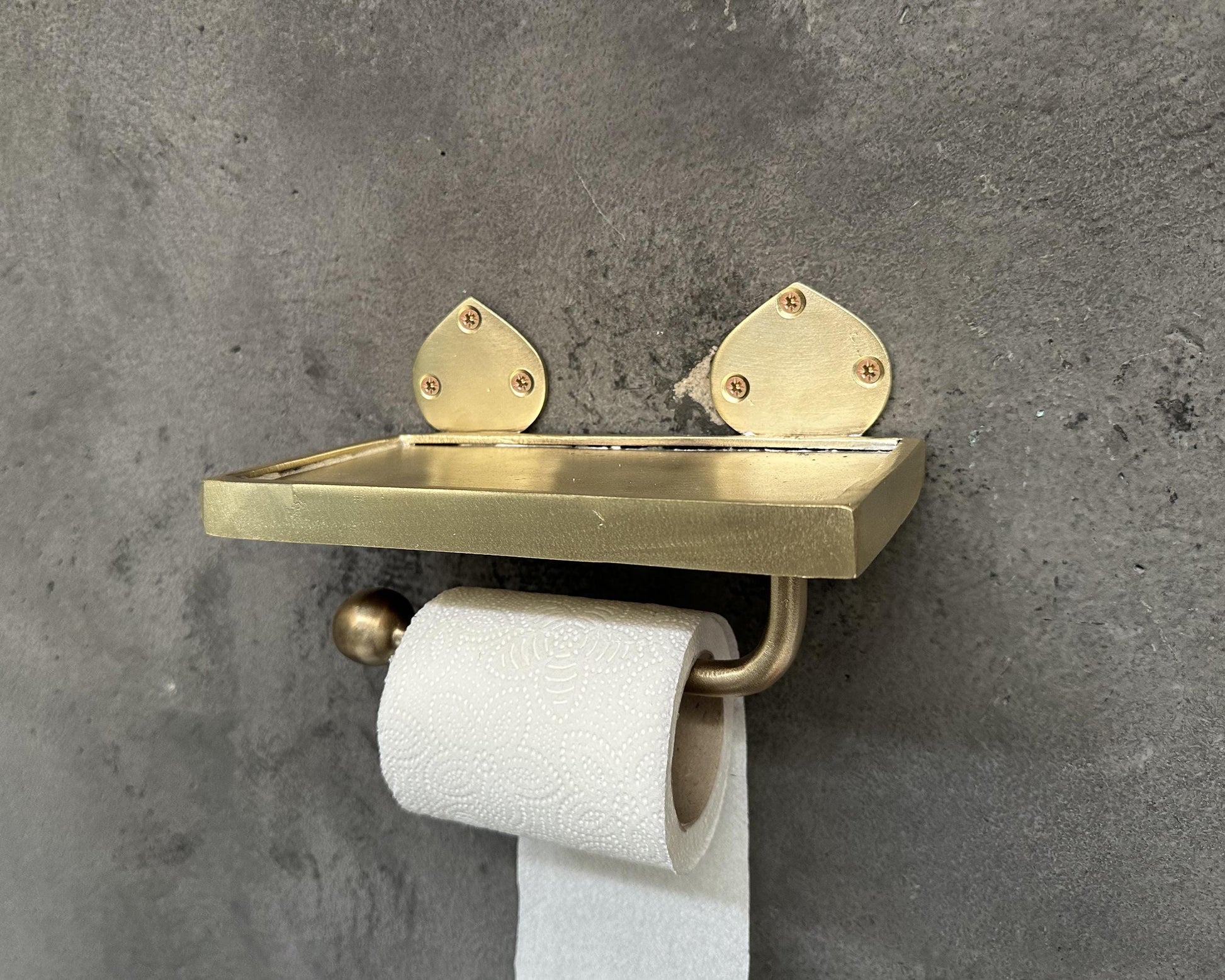 Handcrafted Unlacquered Brass Wall-Mounted Toilet Roll Holder, - Zayian
