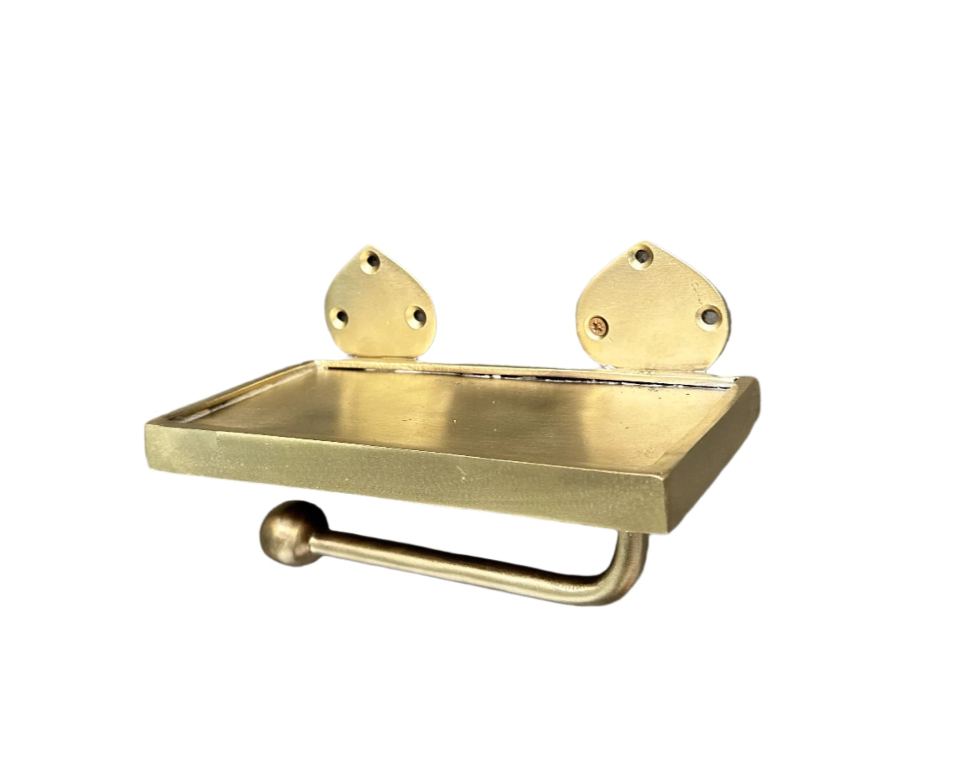 Handcrafted Unlacquered Brass Wall-Mounted Toilet Roll Holder, - Zayian