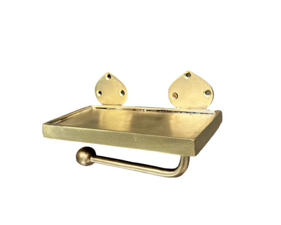 Solid Brass Toilet Paper Holder with Shelf - Handmade Wall Mount AccessorySolid Brass Toilet Paper Holder with Shelf | Handmade Wall Mount Accessory