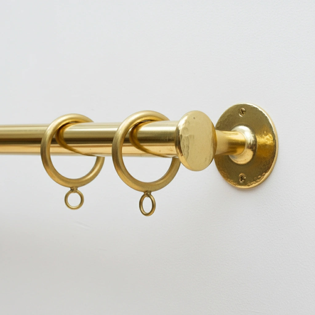 Solid Unlacquered Brass Curtain Rod – Wall Mount Window Hanging Bar with Rings - Zayian