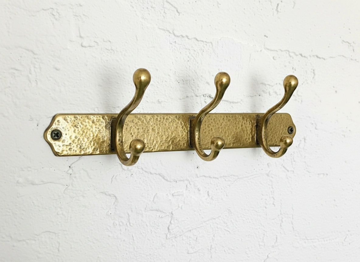 Hammered Solid Brass Wall Hooks – Handmade Unlacquered Coat Rack - Zayian