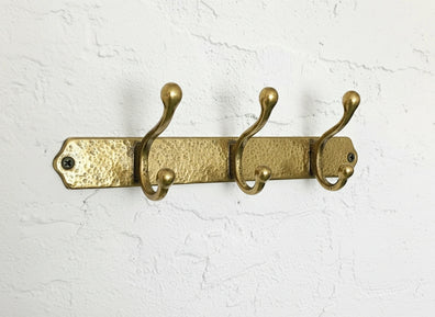 Hammered Solid Brass Wall Hooks - Handmade Unlacquered Coat RackHammered Solid Brass Wall Hooks - Handmade Unlacquered Coat Rack