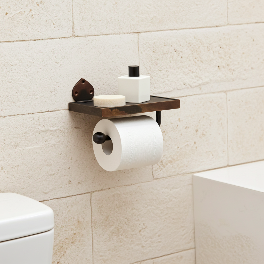 Handmade Aged Copper Toilet Paper Holder with Shelf – Rustic Wall Mounted Bathroom Hardware - Zayian