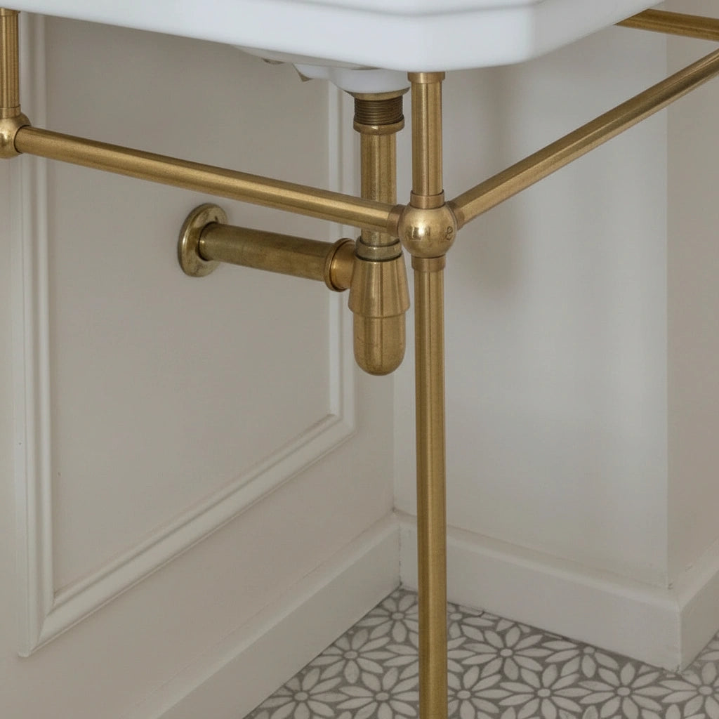 Unlacquered Brass Console Vanity Legs – Handmade Bathroom Sink Stand - Zayian