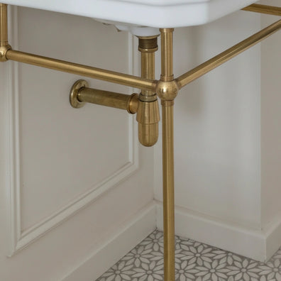 Unlacquered Brass Console Vanity Legs - Handmade Bathroom Sink StandUnlacquered Brass Console Vanity - Handmade Sink Stand Frame