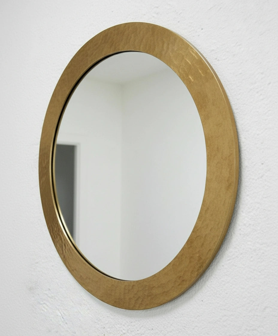 Hammered Brass Round Wall Mirror – Handmade Bathroom Vanity Accent - Zayian