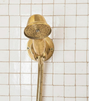 Unlacquered Brass Shower System – Wall Mount Mixer with Handheld - Zayian
