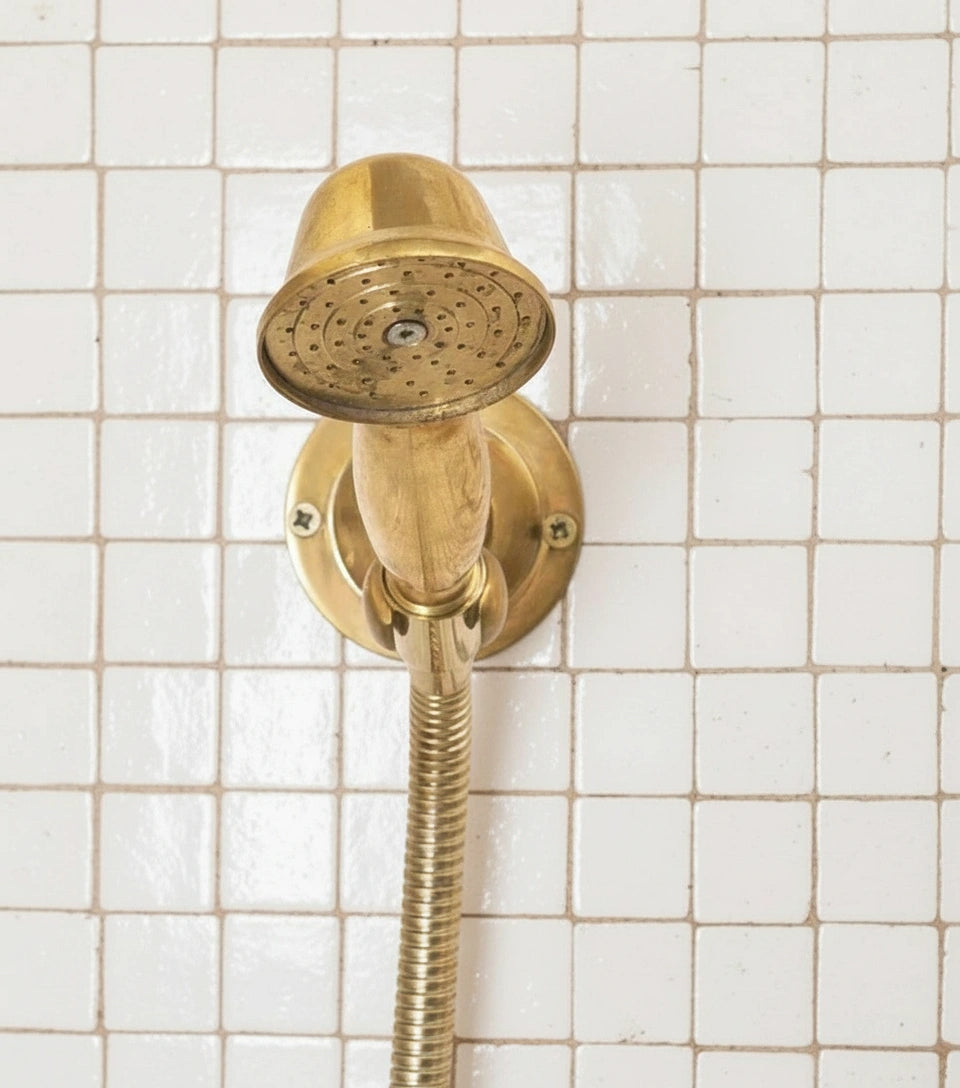 Unlacquered Brass Shower System – Wall Mount Mixer with Handheld - Zayian