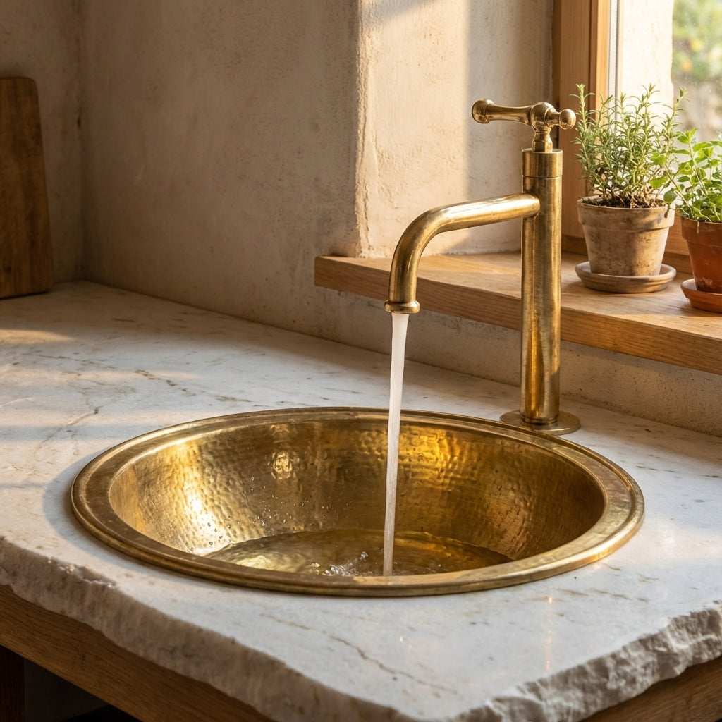 Victorian Style Brass Bathroom Faucet – Unlacquered Solid Brass Sink Tap - Zayian