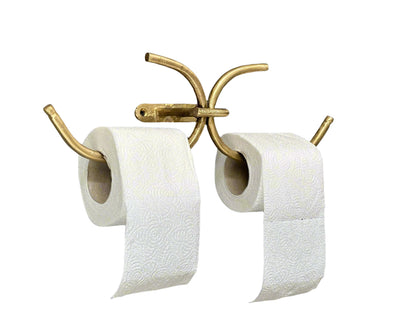 Double Brass Toilet Paper Holder - Handmade Wall Mounted Vintage Bathroom FixtureDouble Solid Brass Toilet Paper Holder