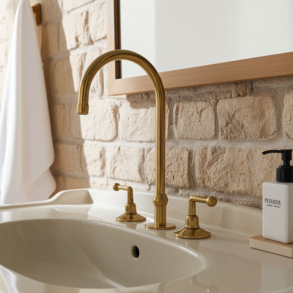 Unlacquered Brass Three Hole Vanity Faucet - Zayian