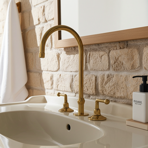 Unlacquered Brass Three Hole Vanity Faucet - Zayian