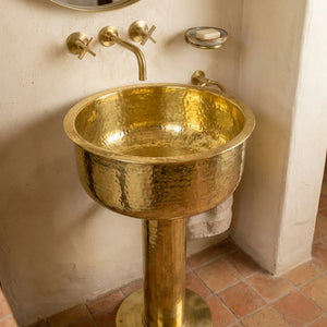 vintage brass bathroom sink

antique brass pedestal sink

artisanal brass sink

rustic brass bathroom basin