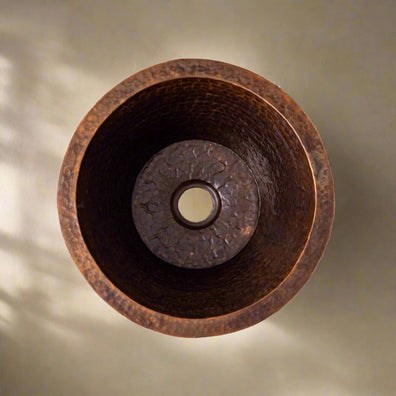 Aged Copper Round Bar Sink - Dark Brown Dropped In Sink - Hammered Finish Round Copper Bar Sink - Hammered Drop In Sink | PURE COPPER | 