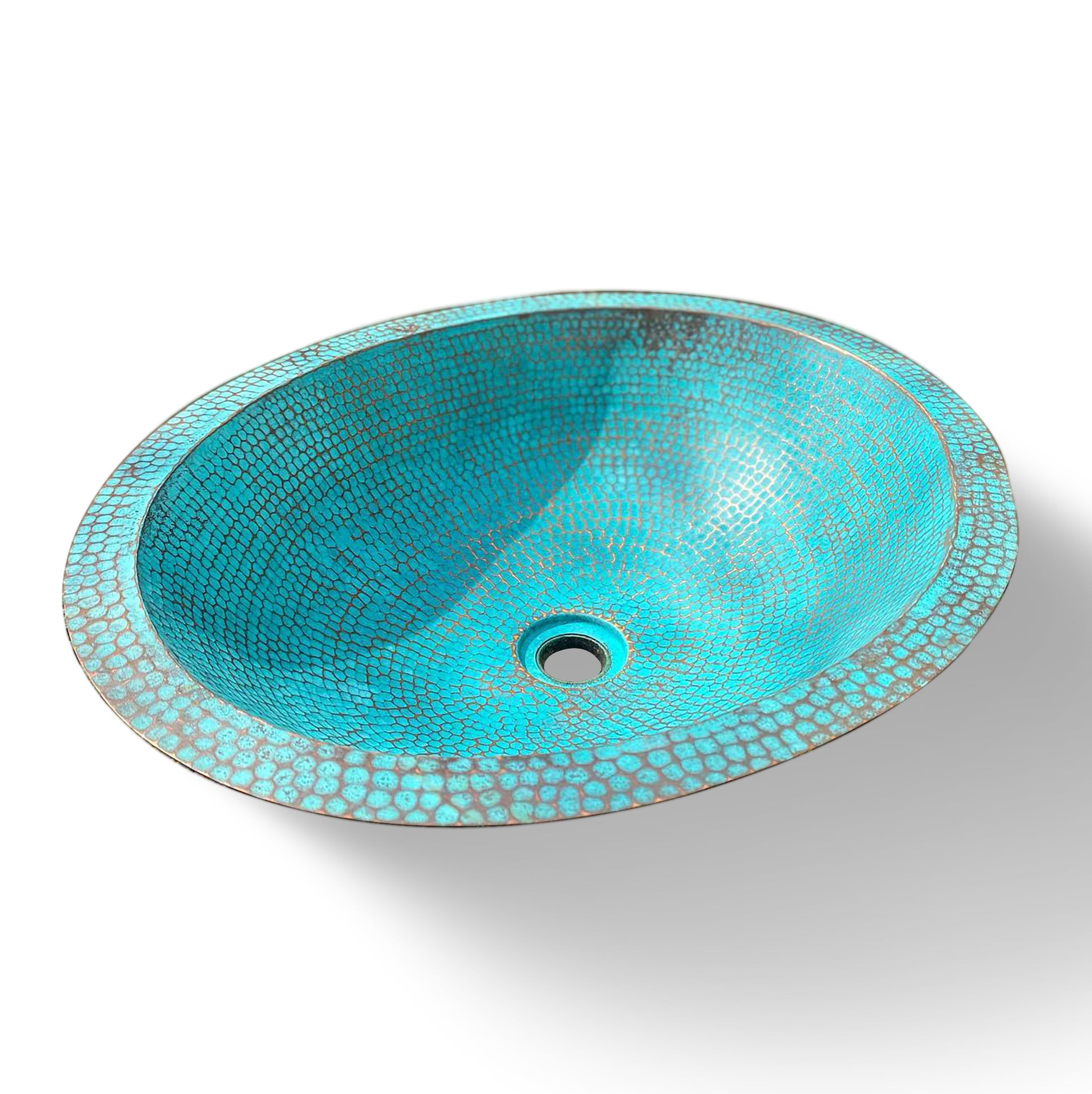 Antique Turquoise Weathered Bathroom Sink Basin in Copper - Syera - Zayian