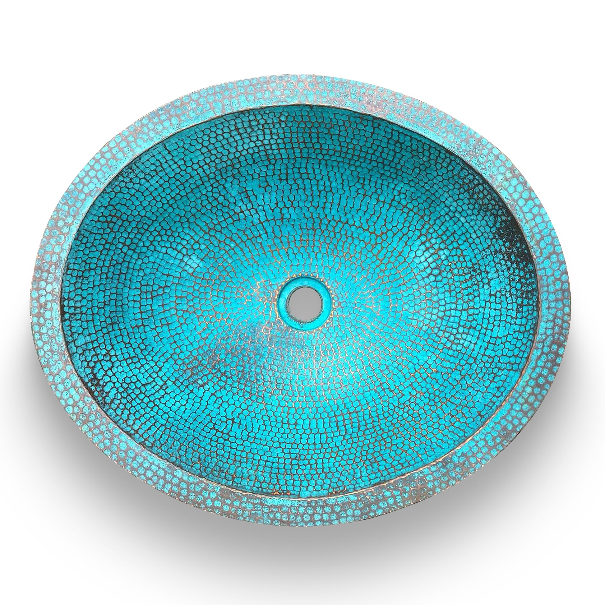 Antique Turquoise Weathered Bathroom Sink Basin in Copper - Syera - Zayian