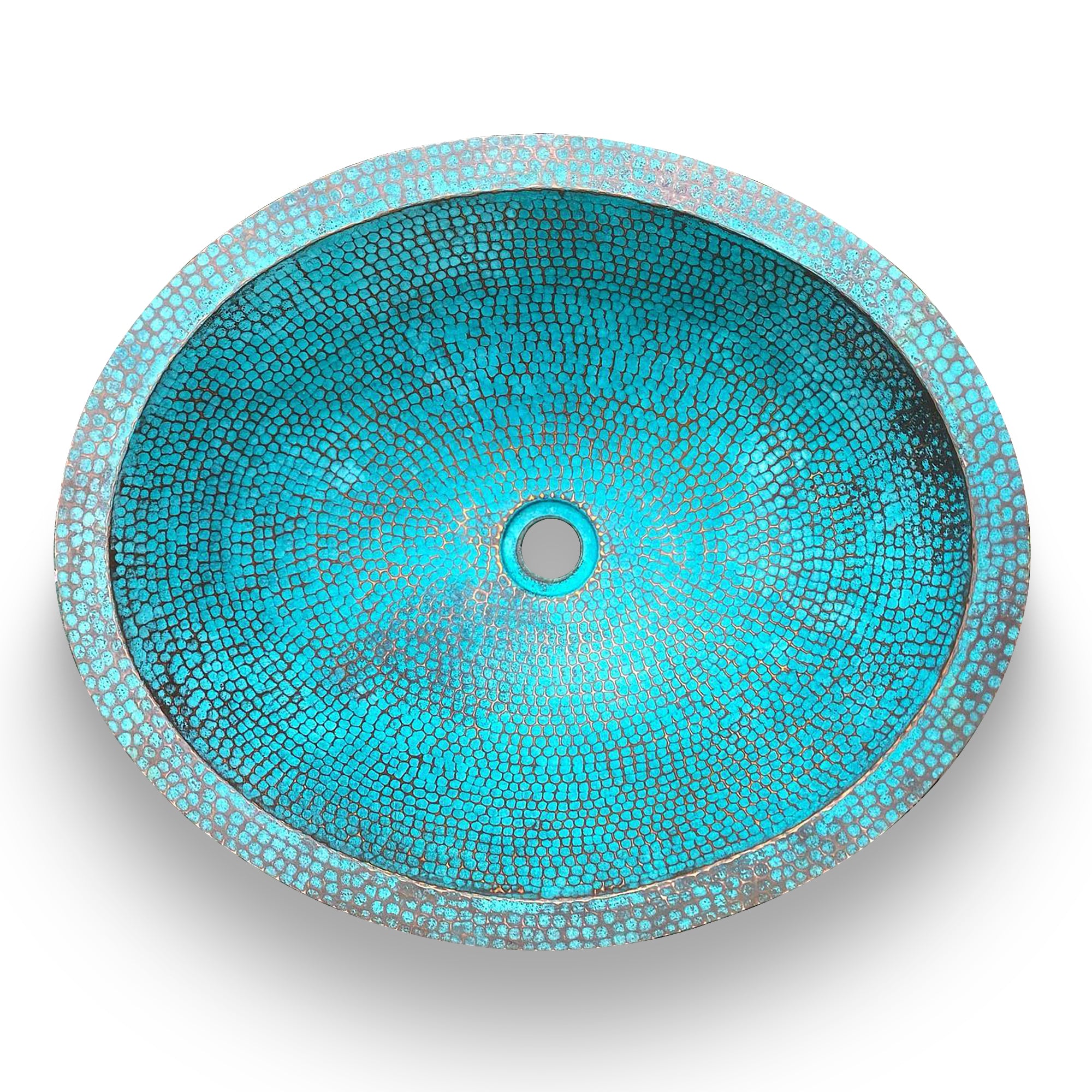 Antique Turquoise Weathered Bathroom Sink Basin in Copper - Syera - Zayian