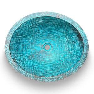 Antique Turquoise Weathered Bathroom Sink Basin in Copper - Syera - Zayian