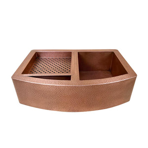 Double-Bowl Hammered Copper Farmhouse Kitchen Sink - Kova - Zayian