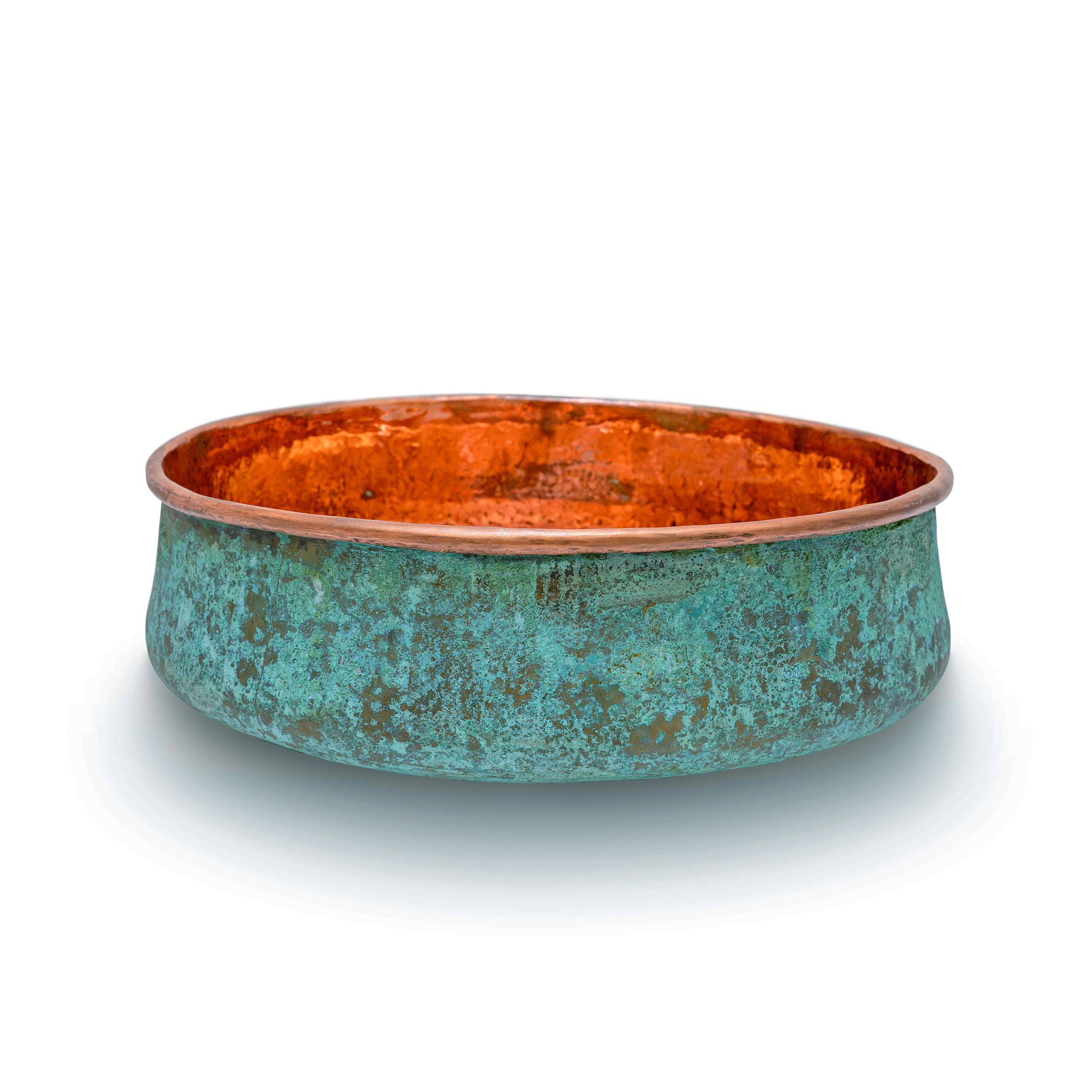 Verdigris Patina Hammered Copper Top Mount Bathroom Vessel Sink Vanity - Zayian
