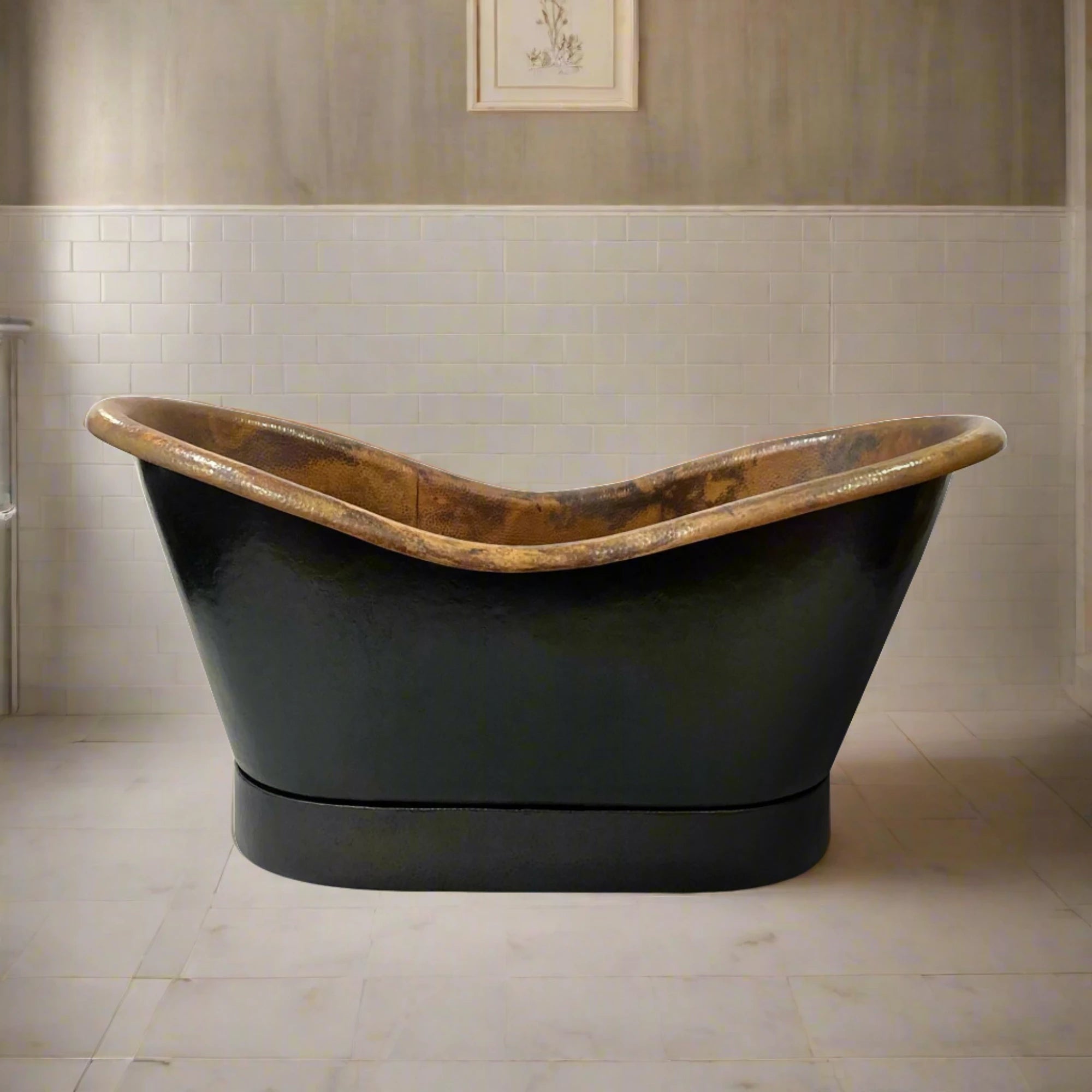 Black Copper Bathtub with Copper Patina Interior Soaking Tub