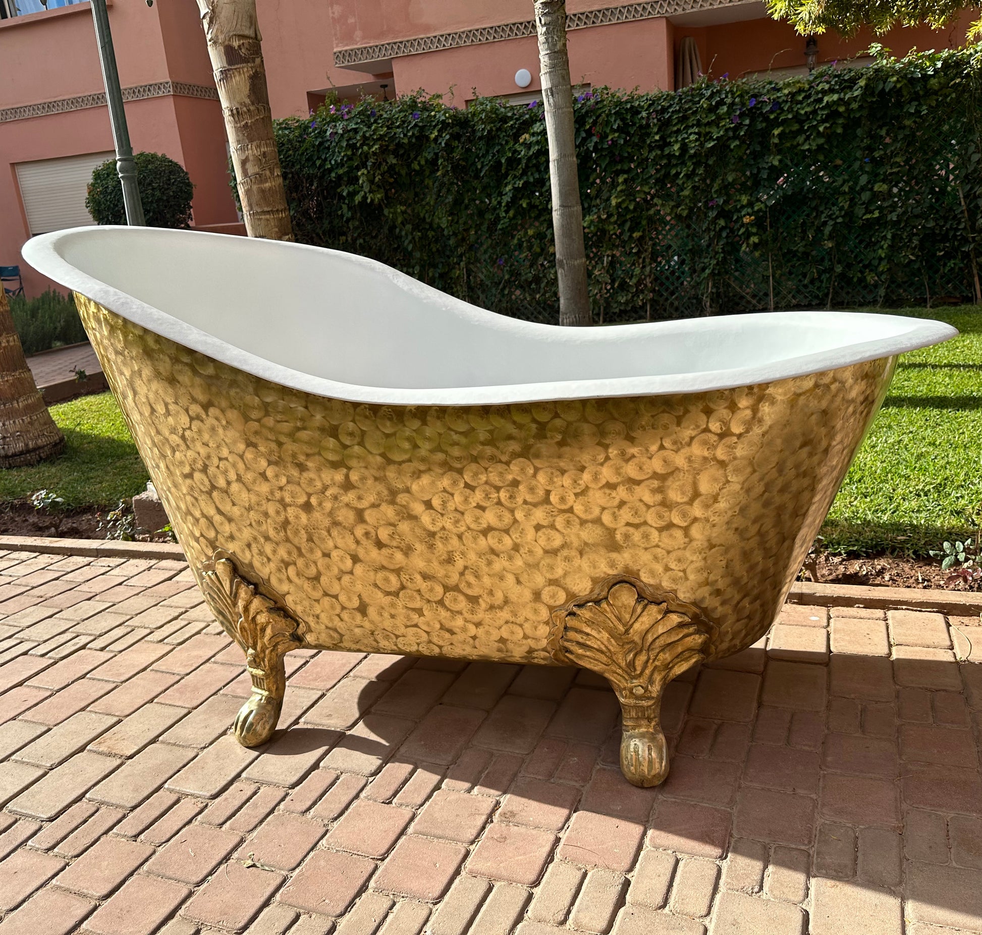 Solid Brass Clawfoot Bathtub With White Interior - Brass Soaking Tub - Zayian