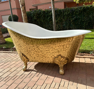 Solid Brass Clawfoot Bathtub With White Interior - Brass Soaking Tub - Zayian
