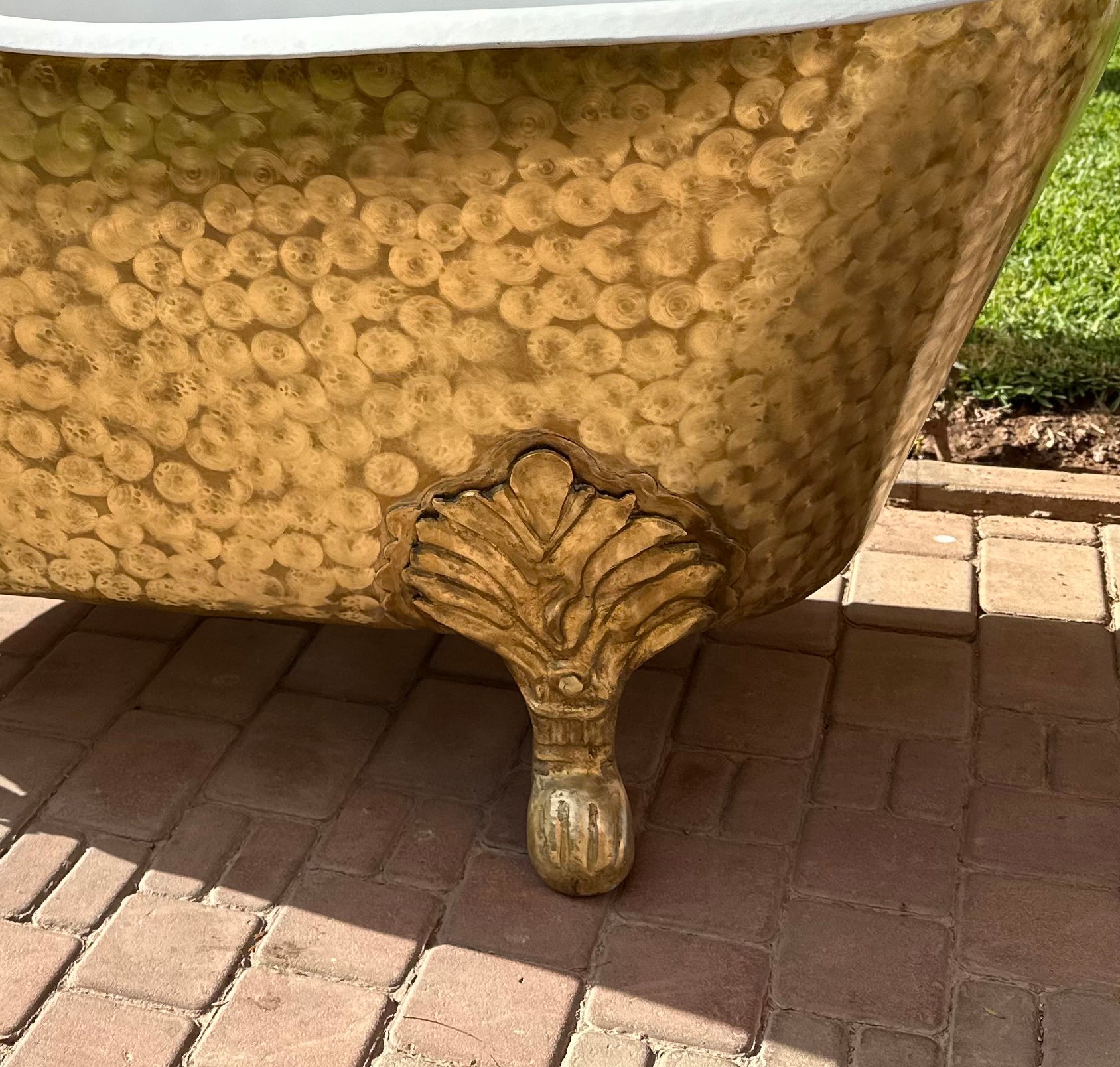 Solid Brass Clawfoot Bathtub With White Interior - Brass Soaking Tub - Zayian