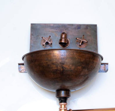 Copper Wall Mounted Bathroom Sink With Copper Mixer FaucetWall Mounted Copper Bathroom Sink with Mixer Faucet -