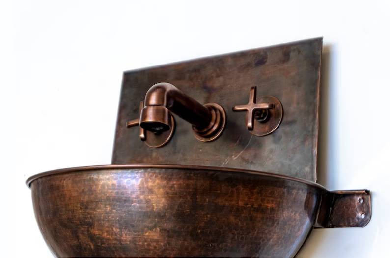 Copper Bathroom Sink with Copper Mixer Faucet