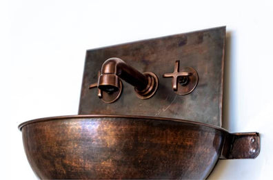Copper Wall Mounted Bathroom Sink With Copper Mixer FaucetWall Mounted Copper Bathroom Sink with Mixer Faucet -