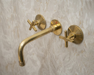 Unlacquered Brass Wall Mounted 3 Hole Bathroom Tub Filler Faucet Zayian