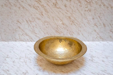 Unlacquered Brass Bathroom Sink - Hand Engraved Drop-In Vanity BasinUnlacquered Brass Bathroom Sink - Hand Engraved Drop-In Basin
