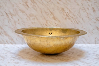 Unlacquered Brass Bathroom Sink - Hand Engraved Drop-In Vanity BasinUnlacquered Brass Bathroom Sink - Hand Engraved Drop-In Basin