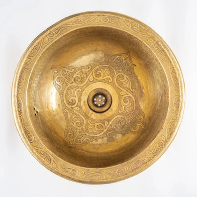 Unlacquered Brass Bathroom Sink - Hand Engraved Drop-In Vanity BasinUnlacquered Brass Bathroom Sink - Hand Engraved Drop-In Basin