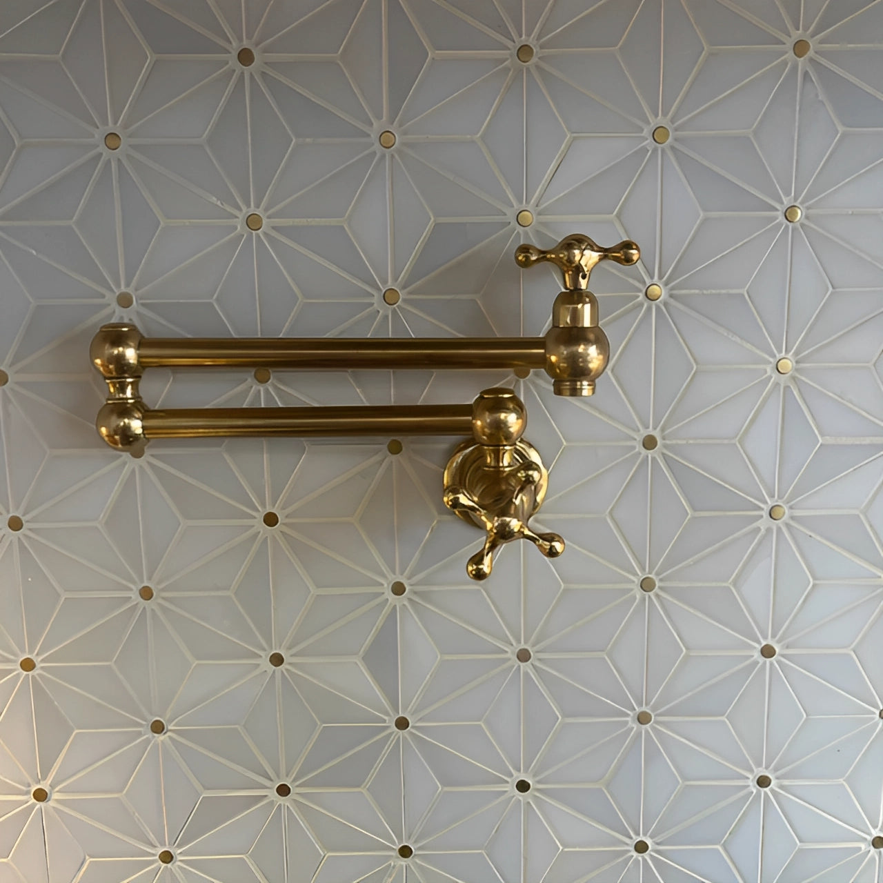 Unlacquered Brass Pot Filler Faucet With Cross Handle - Zayian